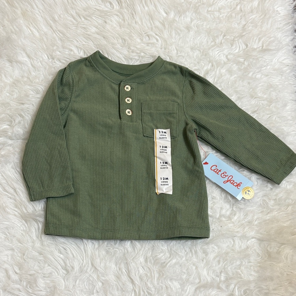 NWT Cat & Jack Light Green Waffle Knit Long Sleeve
